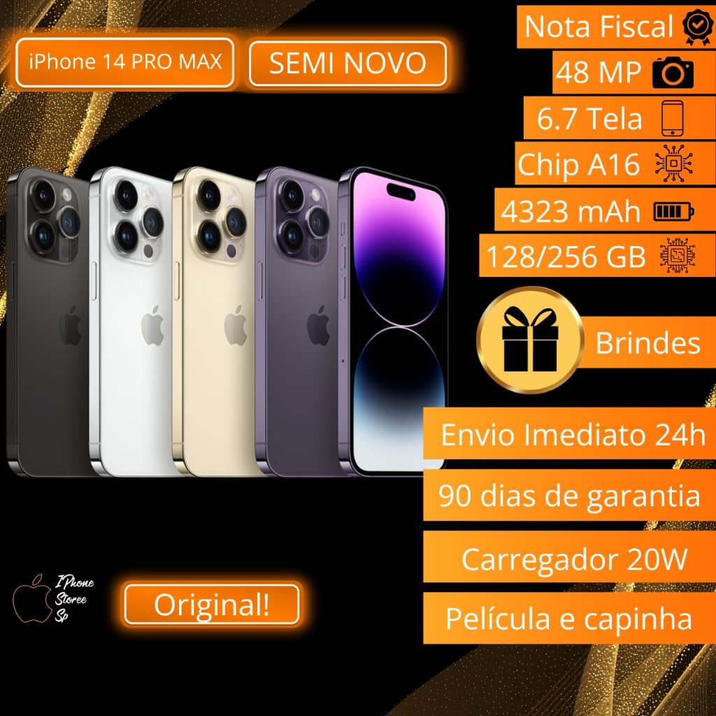 Iphone 14 pro Max 128GB ou 256GB Semi Novo