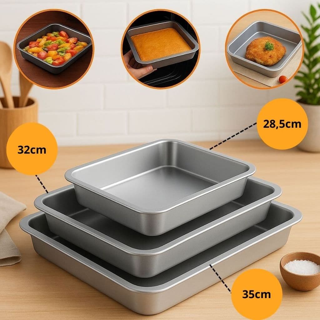 Jogo Assadeiras Formas Alumínio Retangular Grande 3 Peças