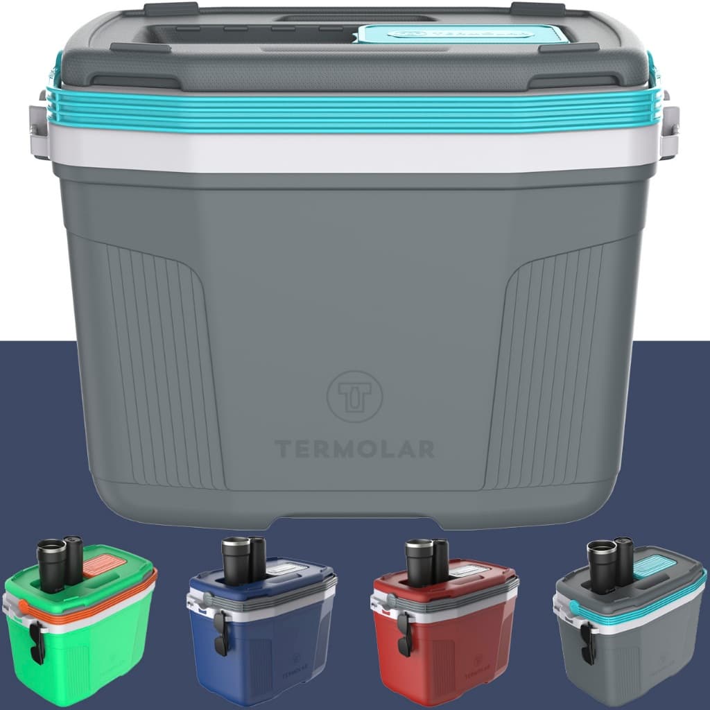 Caixa Térmica Suv 32 Litros Termolar Cooler Com Alça Trava Para Pesca Camping Praia Lazer Cinza Azul Vermelho