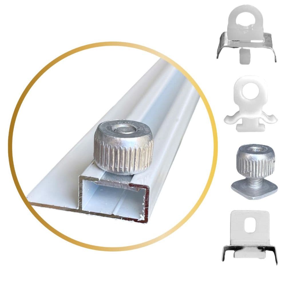 Kit 10 terminais para trilhos de cortina Wave com componentes em metal e plástico, cor prata.