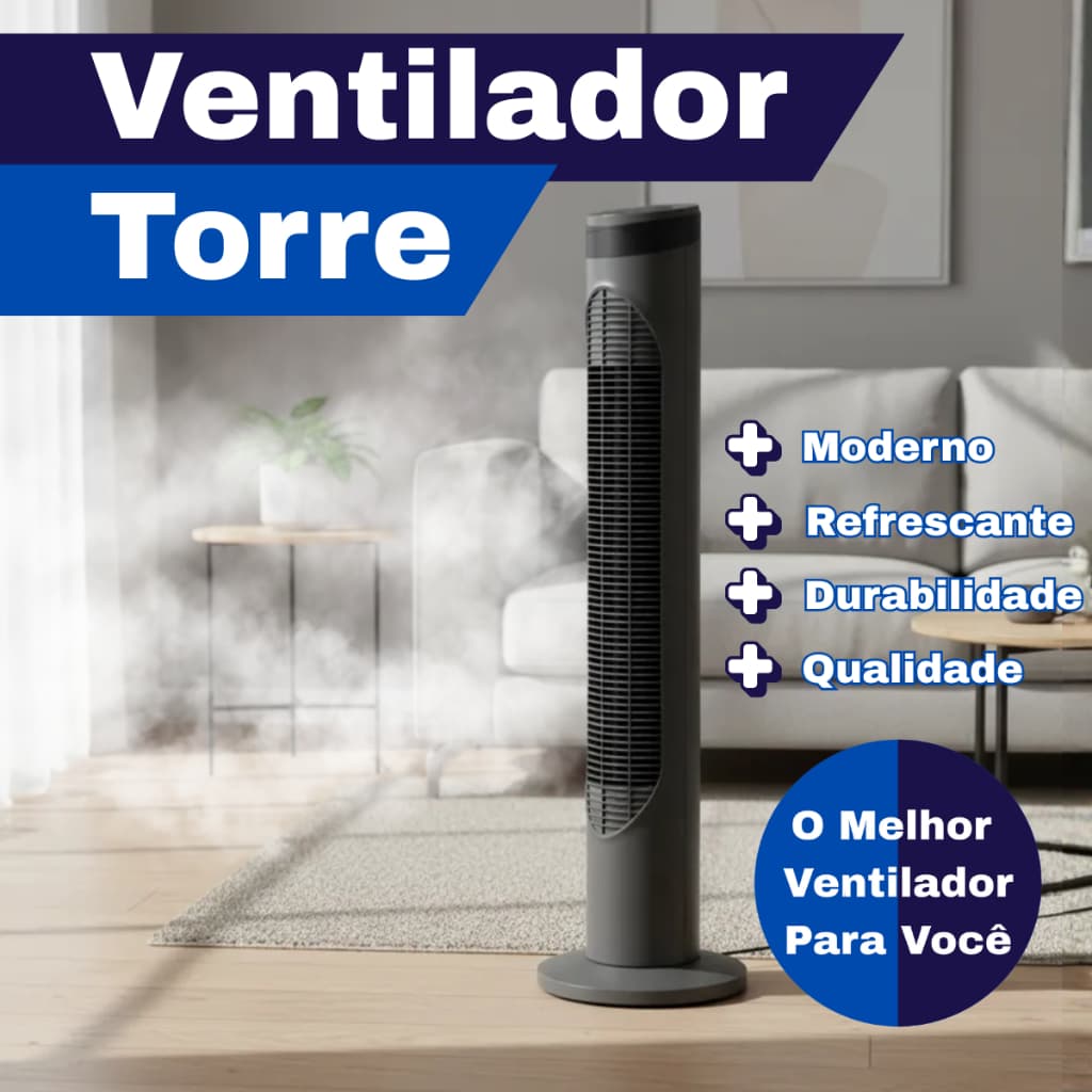 Ventilador De Torre Silencioso Displays 127/220v 55w De Chão Ultra Gelado Gela a Casa Toda Promoção
