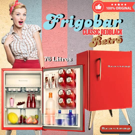 LANÇAMENTO! Frigobar Retrô Geladeira Brastemp  76 Litros Classic Red / Classic Black – 110V / 220V