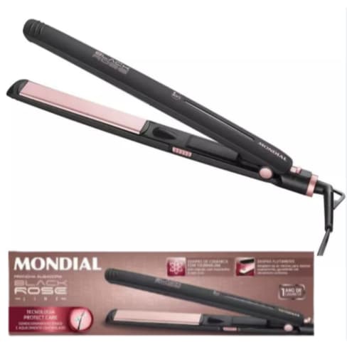 Chapinha Prancha Alisadora Mondial Com Chapas de Ceramica Black Rose P-27 Bivolt