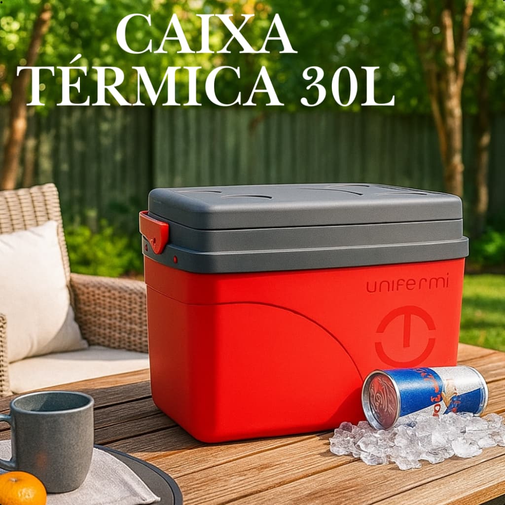Caixa Térmica 30 Litros 45 Latas Cooler com Alça e Porta Copos Unitermi