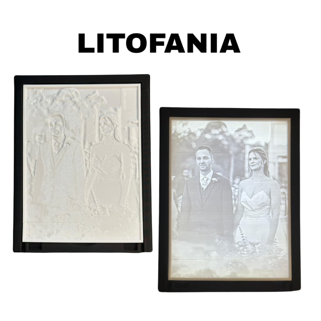 Litofania personalizada 3D com iluminação LED, molduras pretas, imagem em relevo e iluminação interna