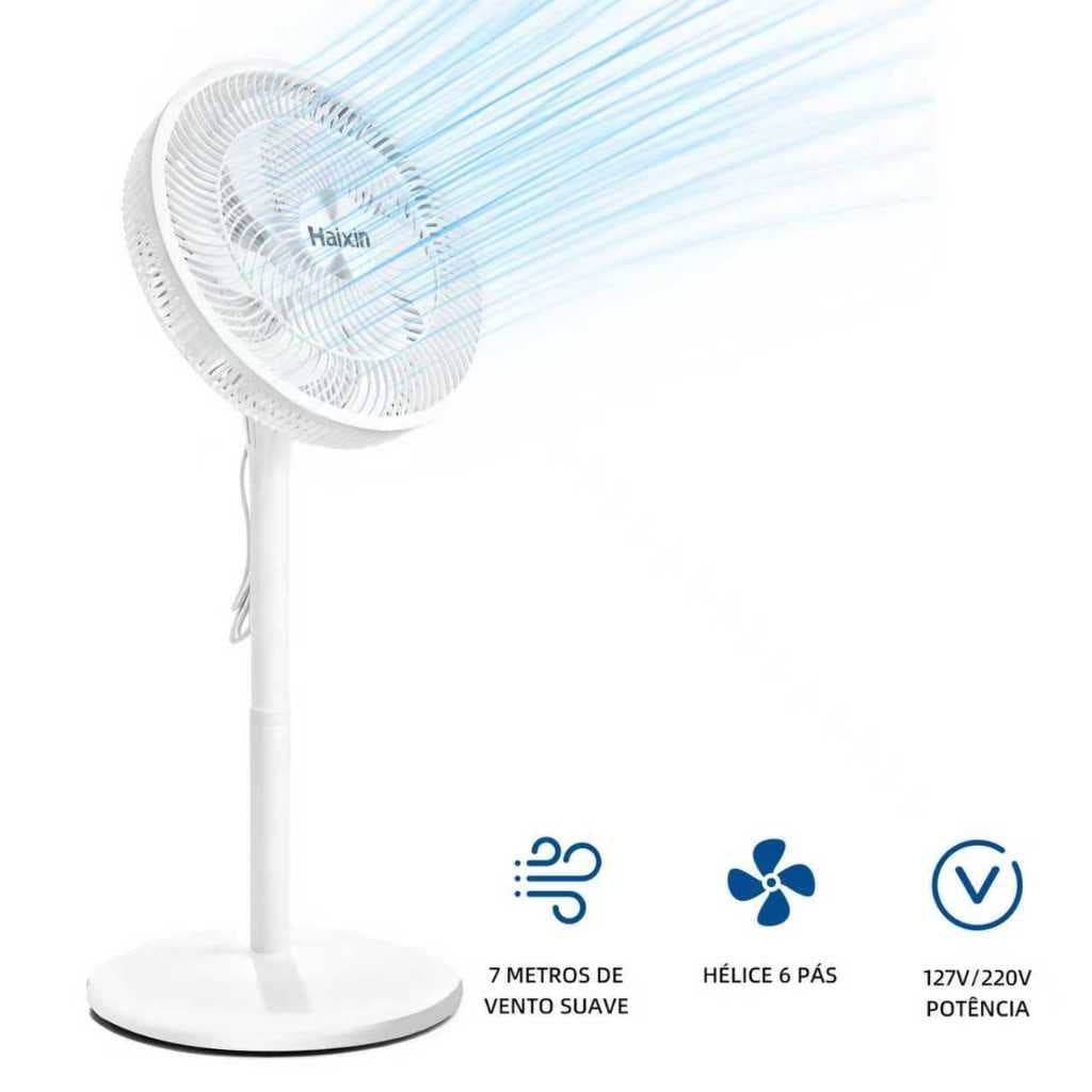Ventilador de chão, três configurações de altura, três configurações de velocidade, 60 Hz, 60 W, 3/6 pás