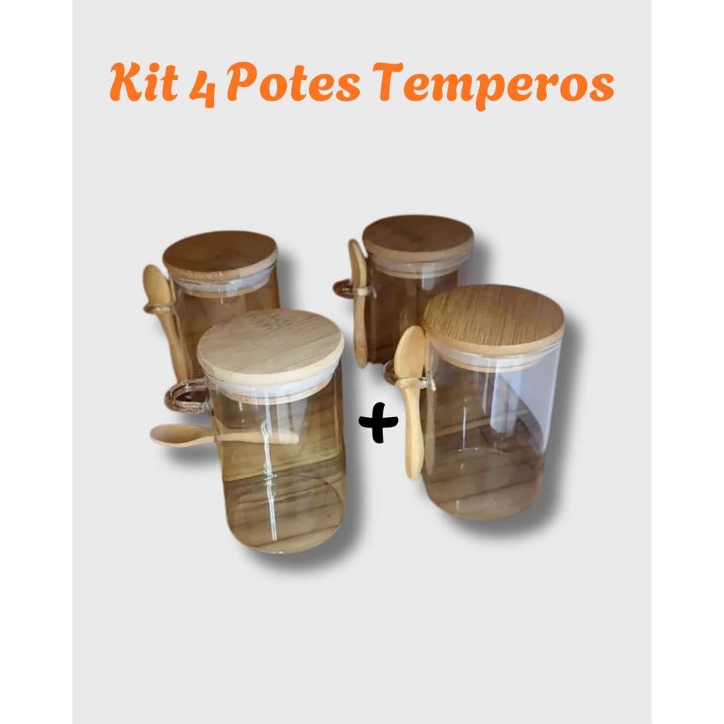 Kit com 4 Porta Condimentos 280ml pote temperos porta especiarias Kit 4 Porta Temperos de Vidro Porta Temperos com tampa