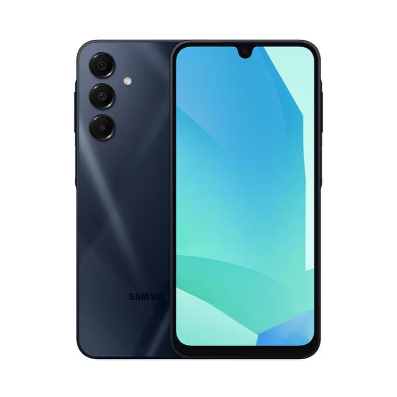 Smartphone Samsung Galaxy A16 128gb preto com três câmeras traseiras e tela com bordas finas