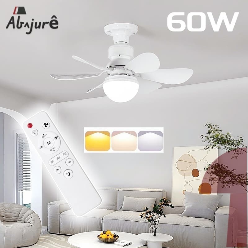 Ventilador Led Bocal E27 De Teto Luminária De teto 3 Em 1 Multifunção 60W 6 Pás Branco