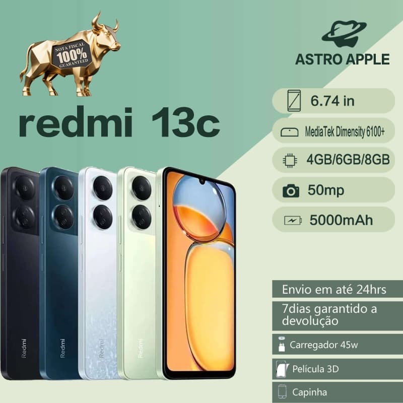 Smartphone Xiaomi Redmi 13C 128/256gb 4gb 12x Sem Juros Global Original Lacrado Celular