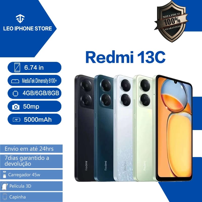 Smartphon Xiaomi Redmi  13C Original Versão Global com Nota 4g 128gb/256gb 12x Sem Juros Global Original Lacrado Celular
