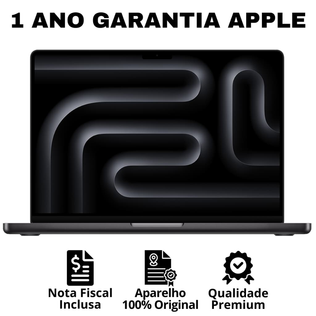 MacBook Pro M4 14” 16GB RAM 512GB SSD Novo Lacrado NF + 1 Ano de Garantia Apple Preto Espacial Prateado
