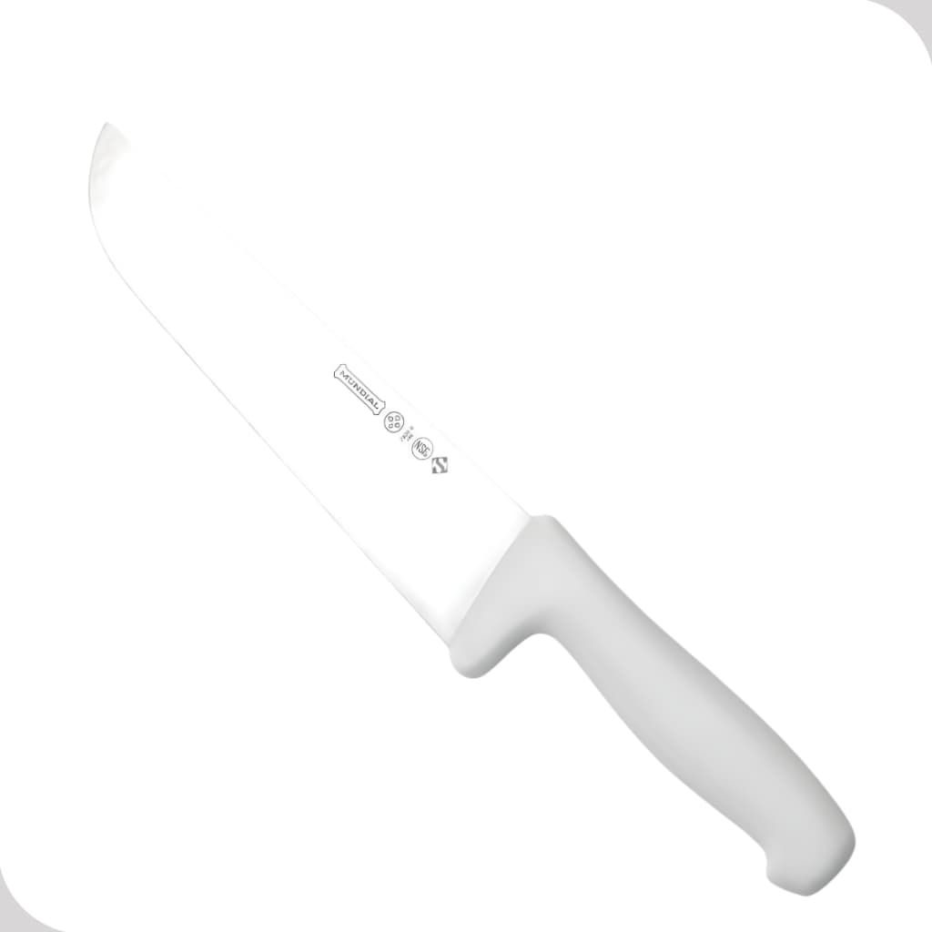 Faca de carne branca com cabo branco, design ergonômico, fundo branco