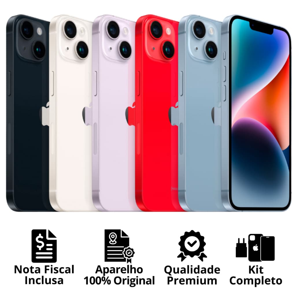 iPhone 14 / 14 Plus / 14 Pro / 14 Pro Max Apple Original Seminovo Vitrine Bateria 85% a 100% NF + Carregador + Película