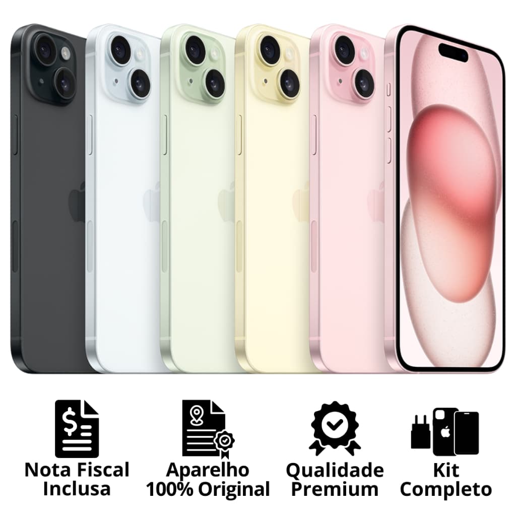 Celular iPhone 15 Plus (128GB) 100% Original Apple Seminovo Vitrine Bateria 85% a 100% NF Carregador Película Capinha