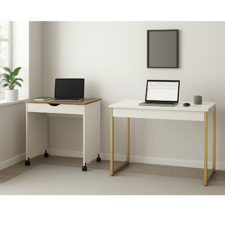 Escrivaninha Estudos Notbook Com Gaveta e Rodizios ou Mesa Plus Estilo Industrial Estrutura em Aço