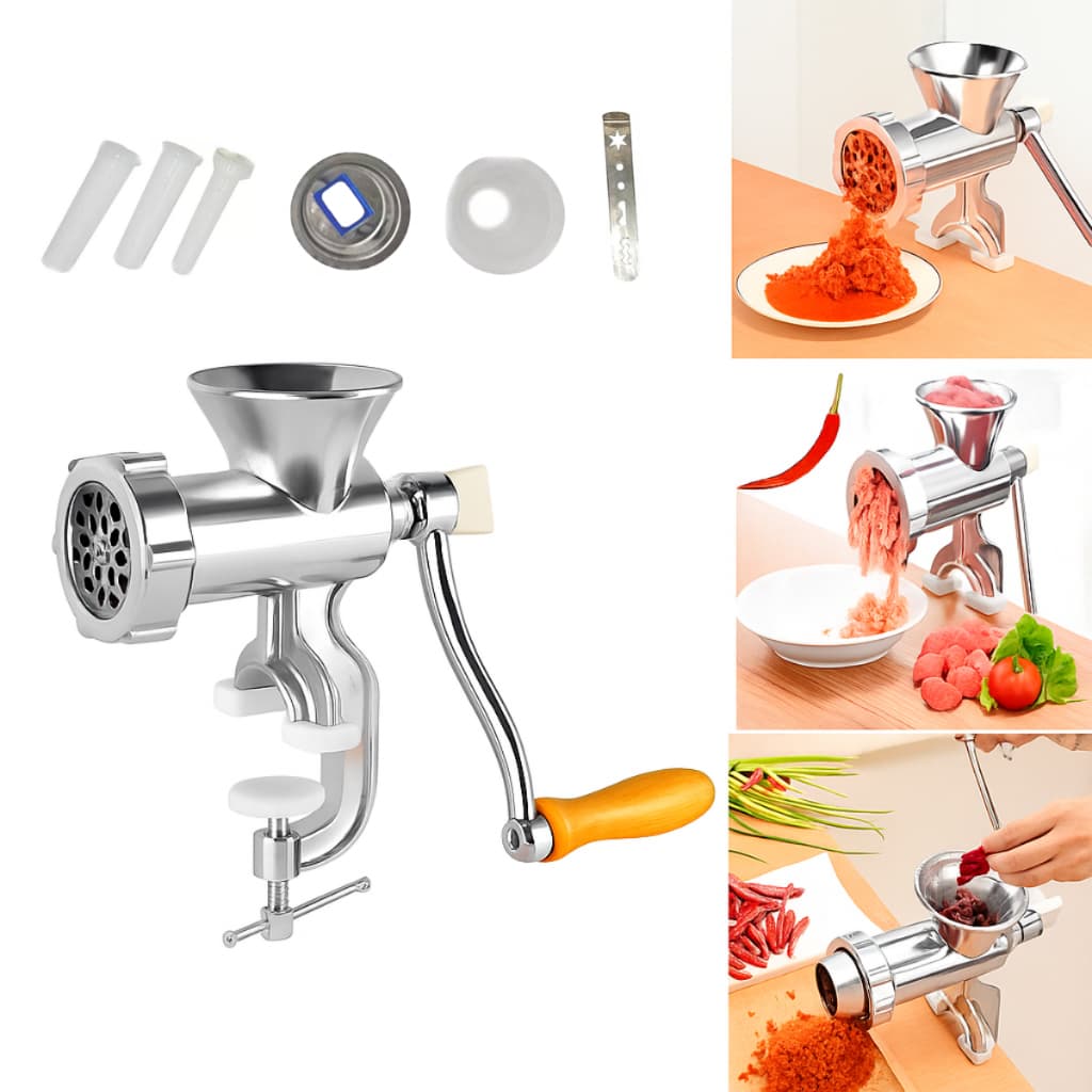 Máquina Moedor De Carnes N°10 Com Funil Para Fazer Linguiça Biscoito Profissional Manual De Mesa