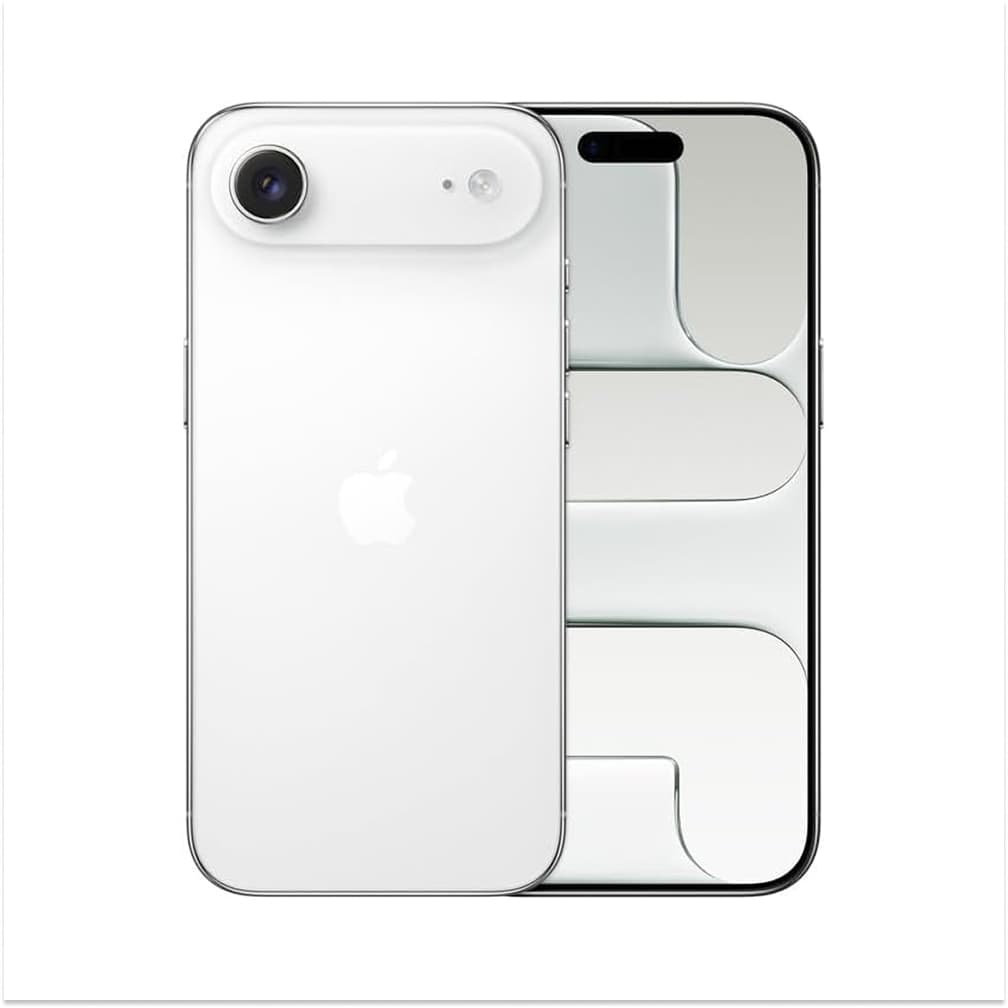 iPhone branco visto por trás com câmera dupla e logo da Apple