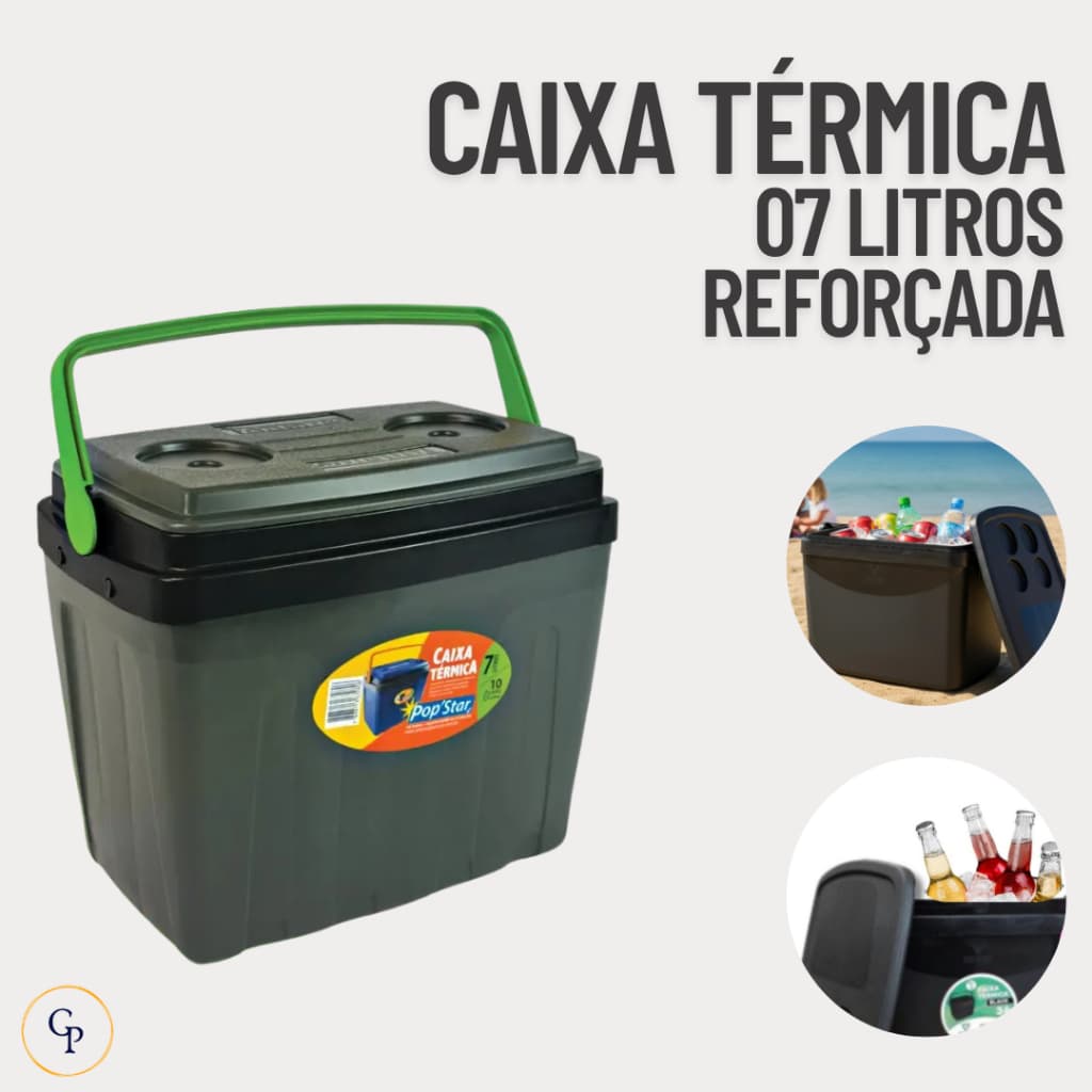 Caixa Térmica / Cooler 7L – Até 10 latas, com alça – mini geladeira portátil para praia, camping, churrasco