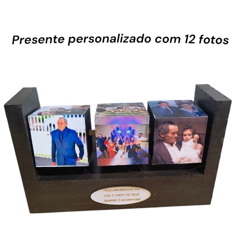 Cubo giratório com 12 fotos personalizadas em MDF, presente criativo com fotos de família