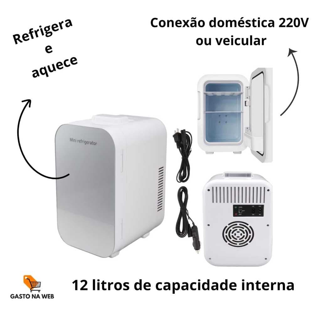 Mini Geladeira Portátil 12L 12V/220V 2 em 1 – Frigobar para Carro, Casa e Viagem Aquece e Resfria