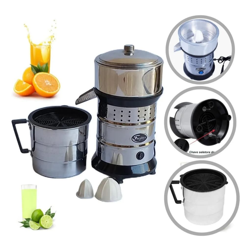 Extrator de suco 500w bivolt profissional industrial aço inoxidável para lanchonetes