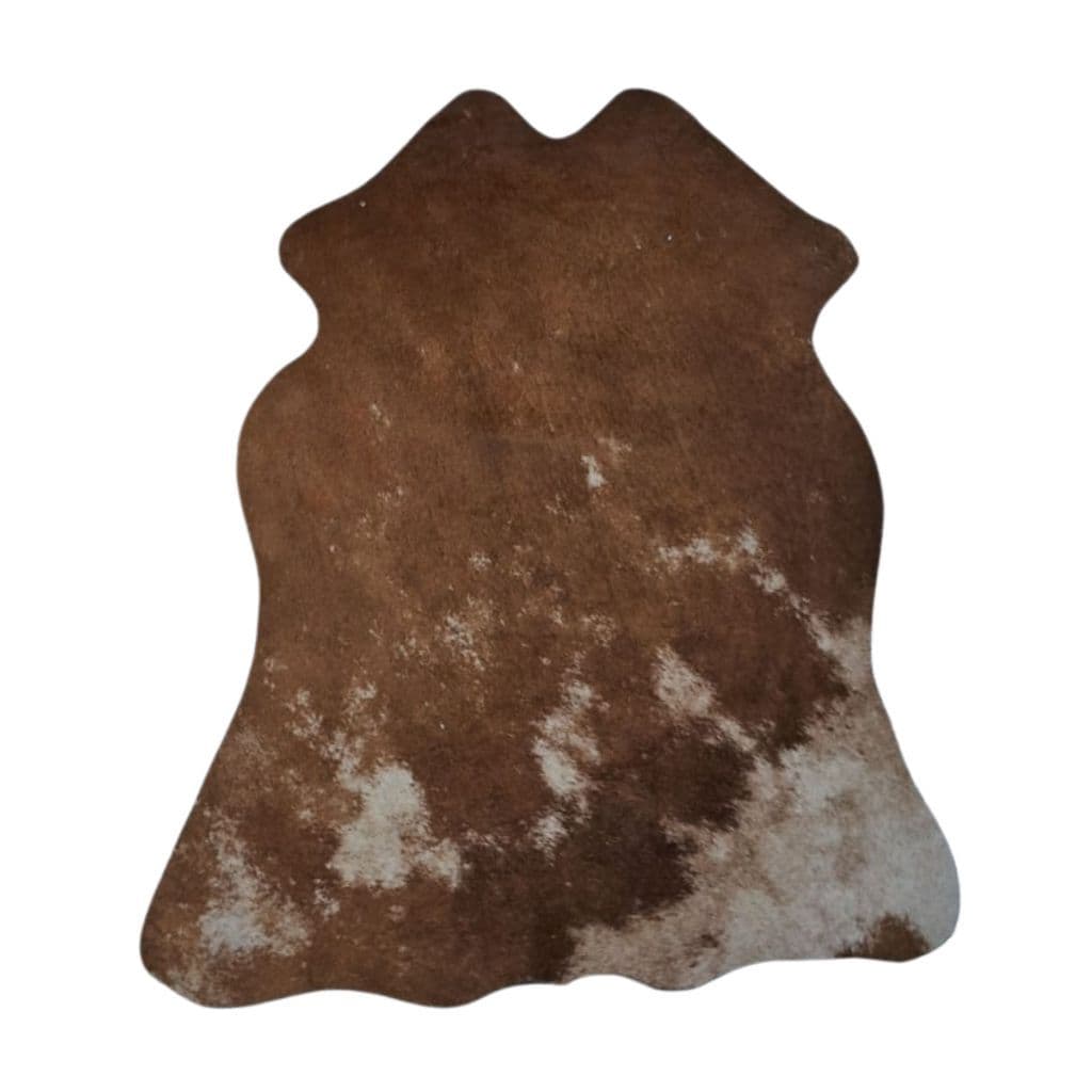 Tapete de couro bovino promoção, textura de bezerro, marrom e branco, ângulo frontal