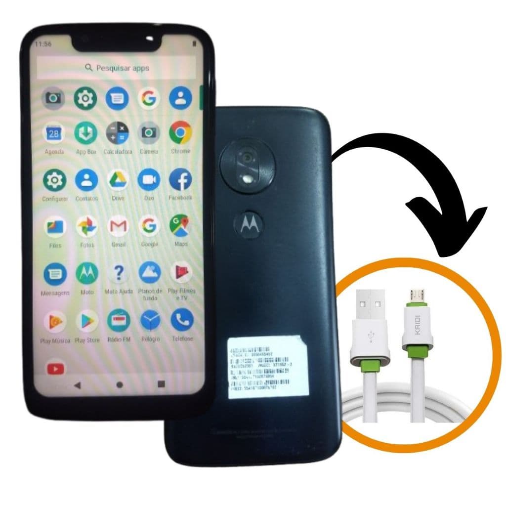 Smartphone Moto G7 Play 32GB Android 10, modelo XT1952-2 Dual SIM + entrada cartão de memoria, com cabo USB