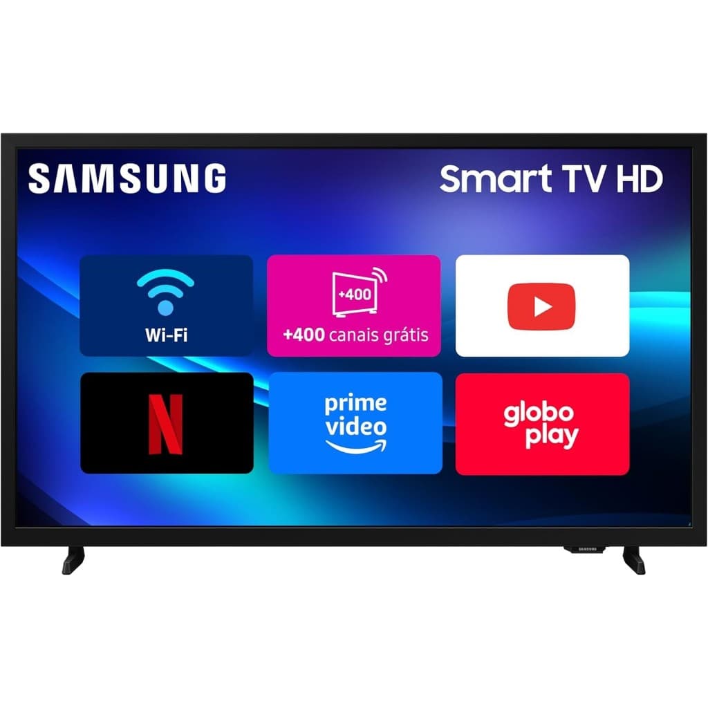 Smart TV Samsung 32'' HD HDR com ícones de serviços