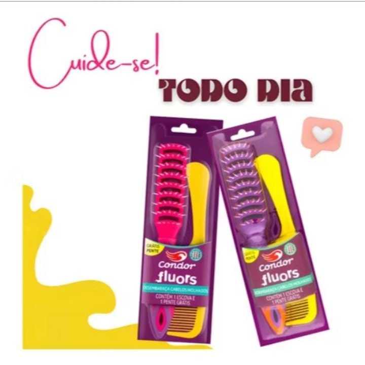 Escova de Cabelo Condor Fluors + Pente Grátis - Desembaraça Cabelos - Durabilidade, Praticidade e Eficiência