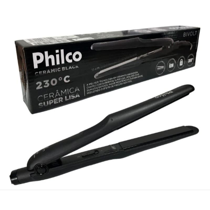 Prancha Alisadora Philco Super Lisa Cerâmica 230°C | Chapinha Profissional Bivolt | Cabo 360° com Íons e Trava de Seg