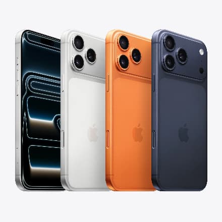 iPhone 17 Pro e Pro Max em cores preto, azul, prata e laranja