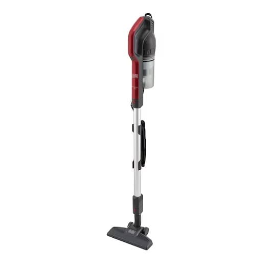 Aspirador de pó ciclônico 2 em 1 vermelho e cinza, com cabo telescópico e filtro transparente