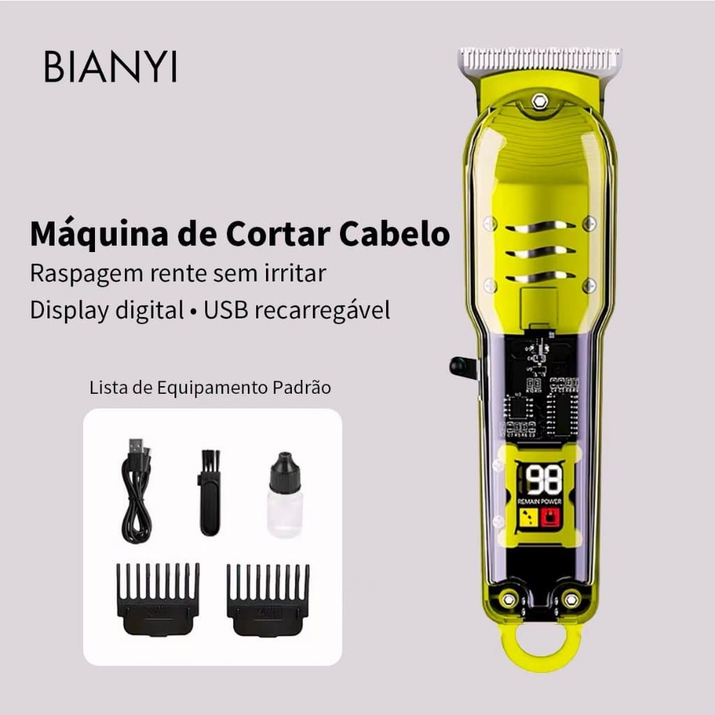 Máquina de Cortar Cabelo Unissex – Lâmina em T, Corte Rente, Recarregável por USB