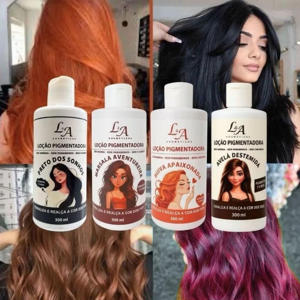 Loção Tonalizante Pigmentadora Shampoo Tonalizante Tinta Sem amônia PRETO - RUIVO - MARSALA - AVELÃ