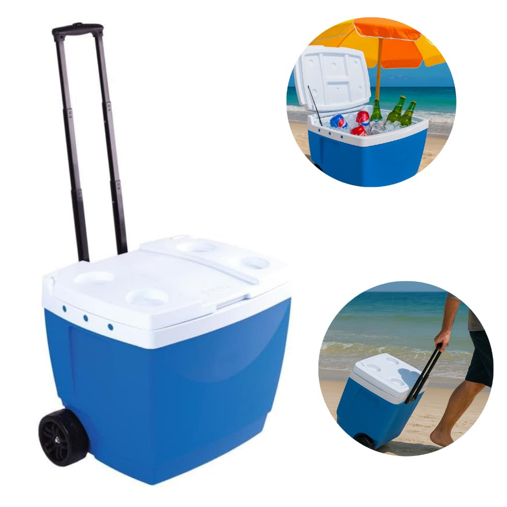 Caixa Térmica Mor Cooler 42 Litros Azul e Branco com Rodinhas