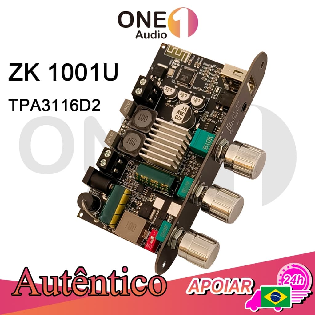 OneAudio ZK-1001U Módulo Amplificador Bluetooth 5.3 Mono 100W com Graves e Agudos Entrada AUX + USB + TWS