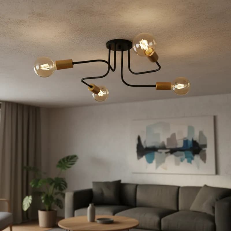 Luminária de teto Sputnik 4 braços, estilo industrial, alumínio, 127v/220v