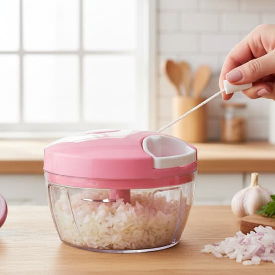 Processador Manual de Alimentos 500ml com 3 Lâminas Cores Rosa Branco Vermelho Cinza
