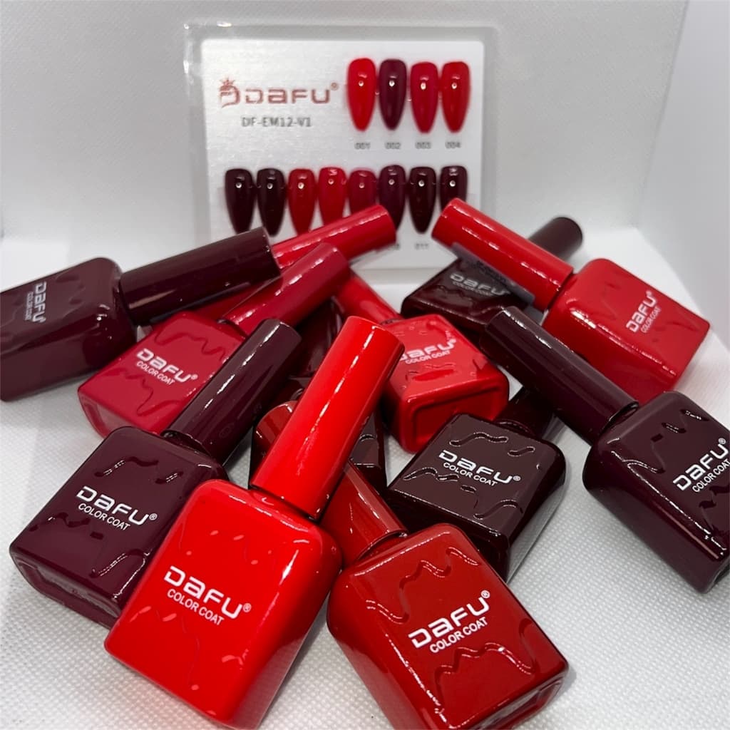 Caixa 12 Esmaltes em Gel Dafu Tons Velrmelho - Cereja 12 Cores -10 ml cada