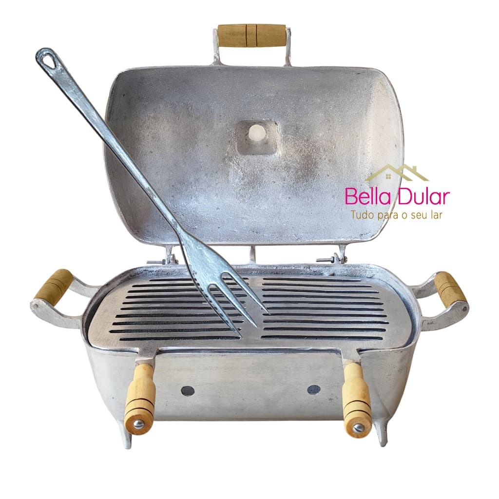 CHURRASQUEIRA A BAFO DE ALUMÍNIO BATIDO + GAFO DE ALUMÍNIO DE BRINDE