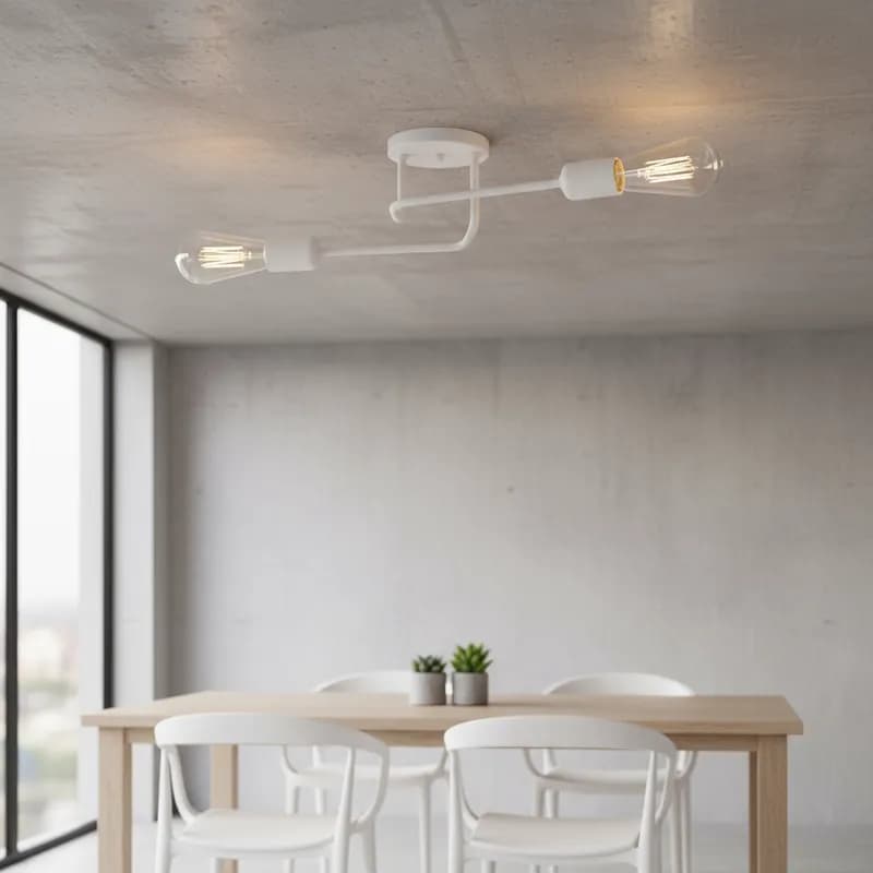 Luminária de teto Sputnik 2 braços com lâmpadas incandescentes em ambiente minimalista