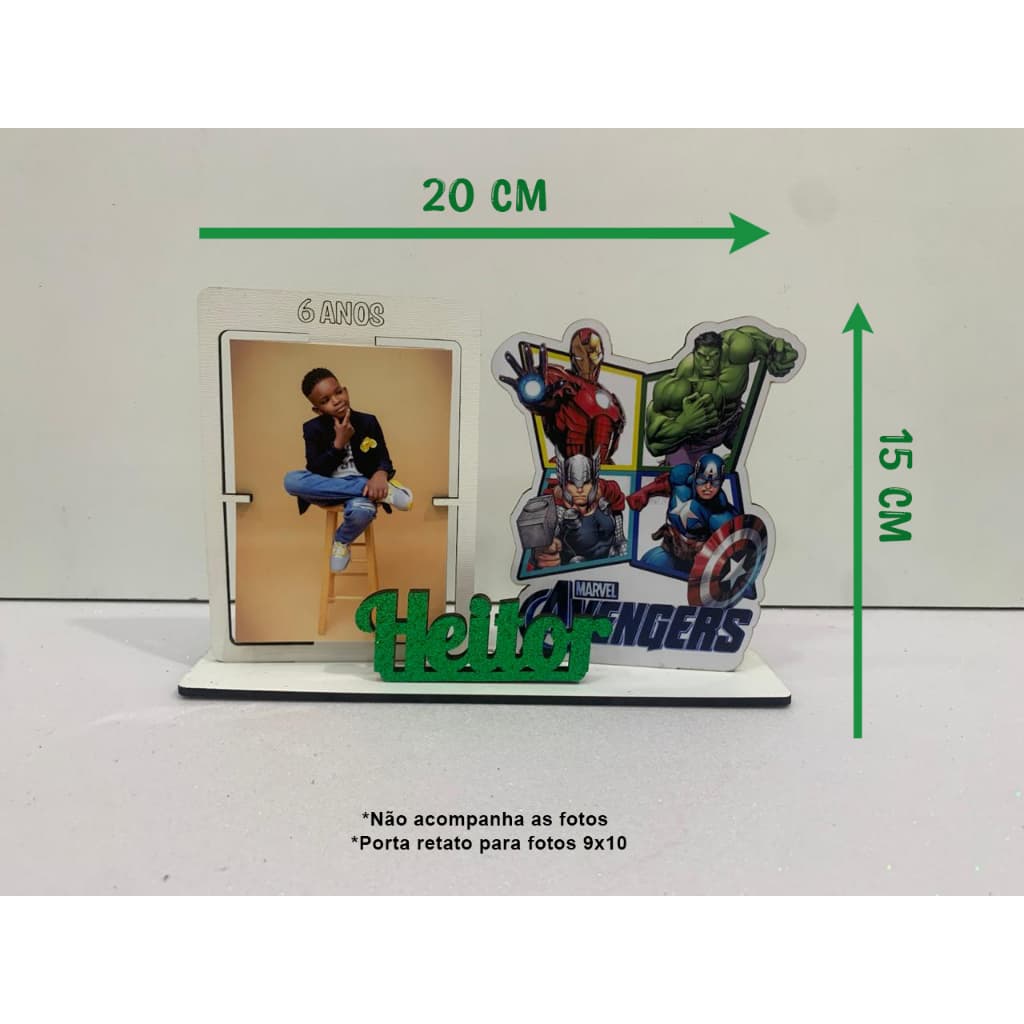 Porta retrato personalizado Marvel MDF com personagens super-heróis