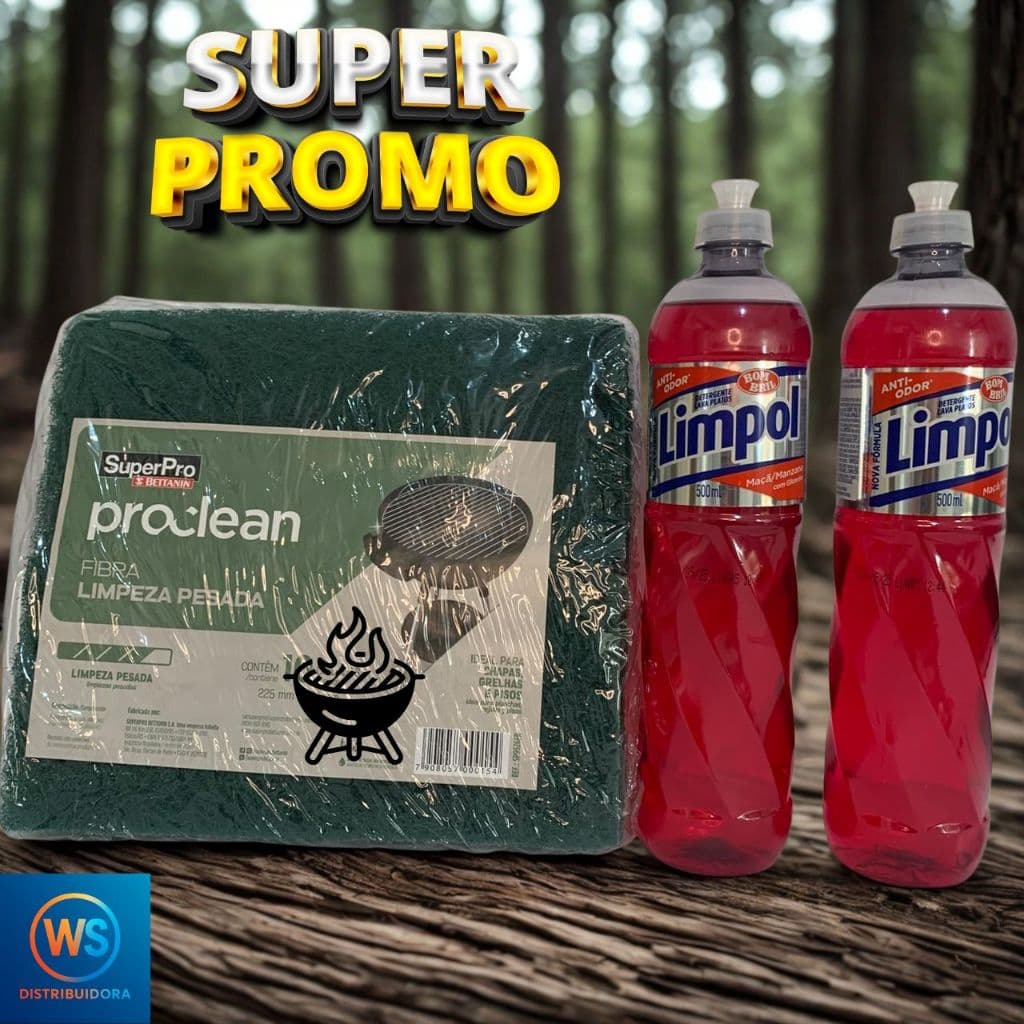 Kit Limpeza Pesada WS com 10 Esponjas e 2 Detergentes Limpol em Promoção