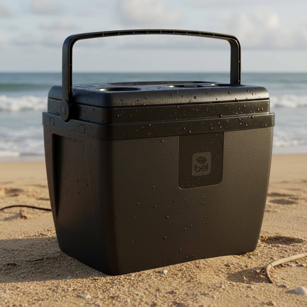 Caixa Térmica Cooler Praia Pesca 36 Litros Bel Preto na areia da praia