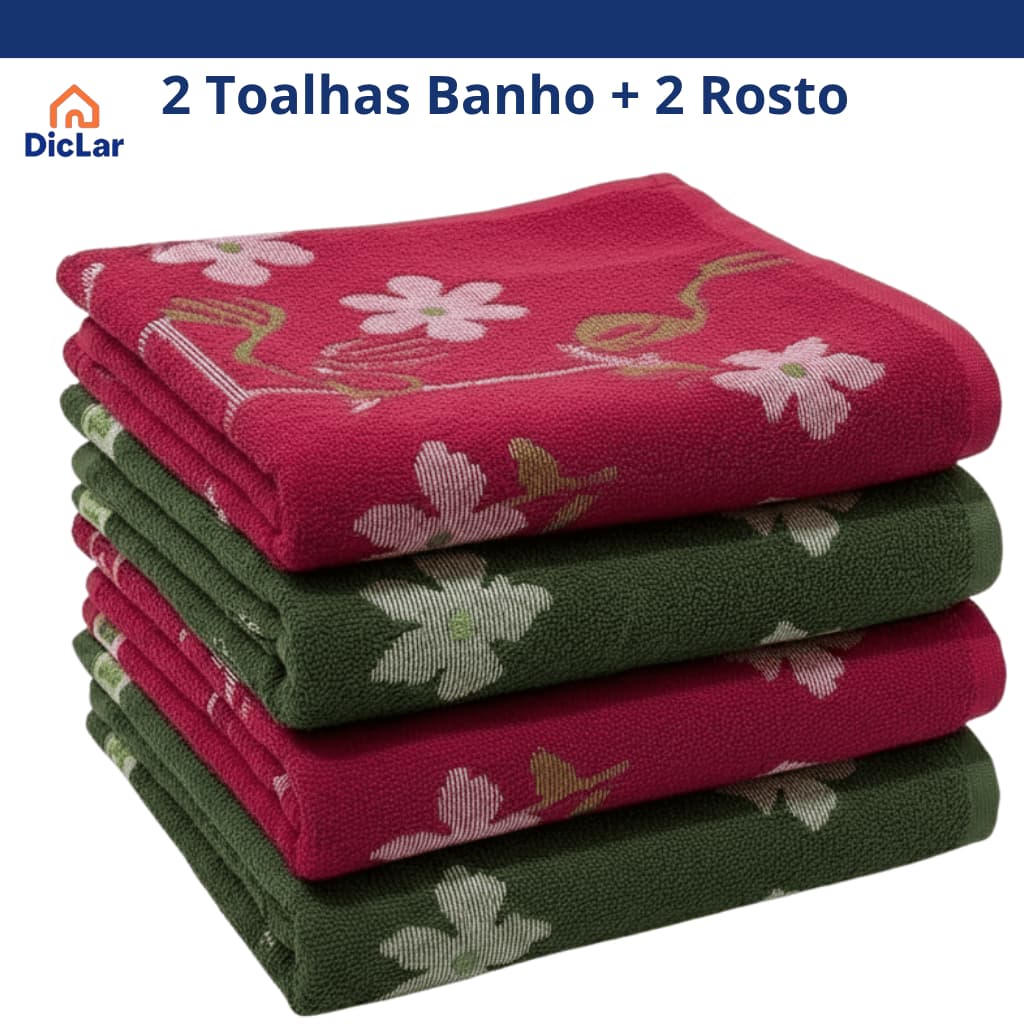 Toalha de Banho + Toalha de Rosto 100% Algodão Toalha Grande Macia Felpuda Bordada Alta Absorção