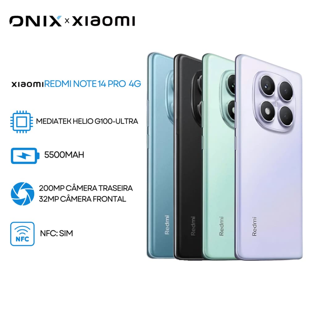 Xiaomi Redmi Note 14 Pro 4G, 256GB+8GB RAM, 512GB+12GB RAM, câmera 200MP, processador Helio G100-Ultra, bateria 5500mAh, NFC/SIM