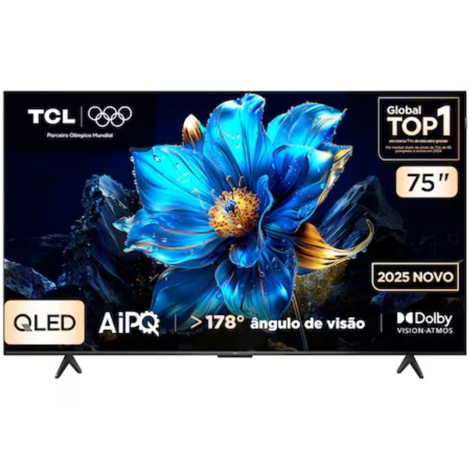 Smart TV 75 polegadas TCL QLED 4K Ultra HD 75P7K com Google TV, HDR10+, HDMI 2.1, Chromecast integrado e Dolby Vision Atmos