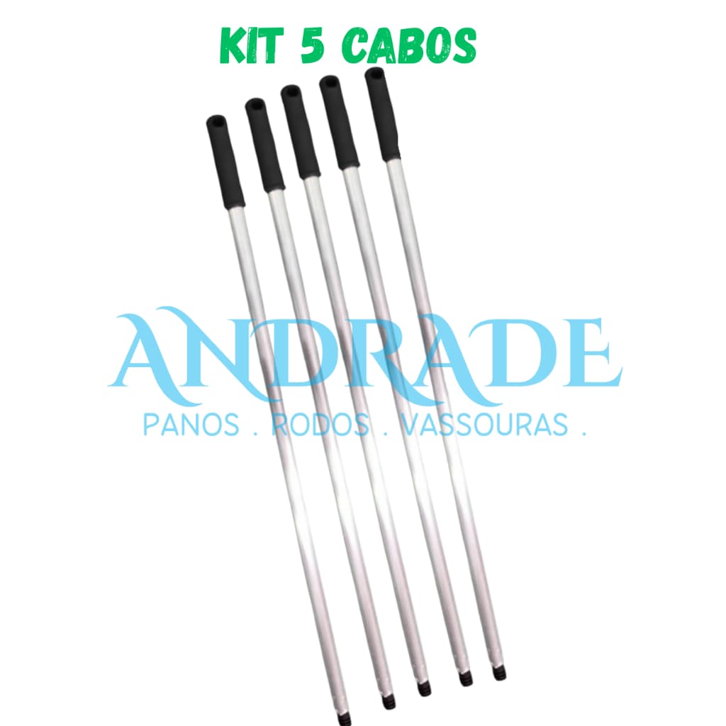 Kit com 5 cabos de alumínio para vassouras ou rodos, profissionais, brancos e pretos