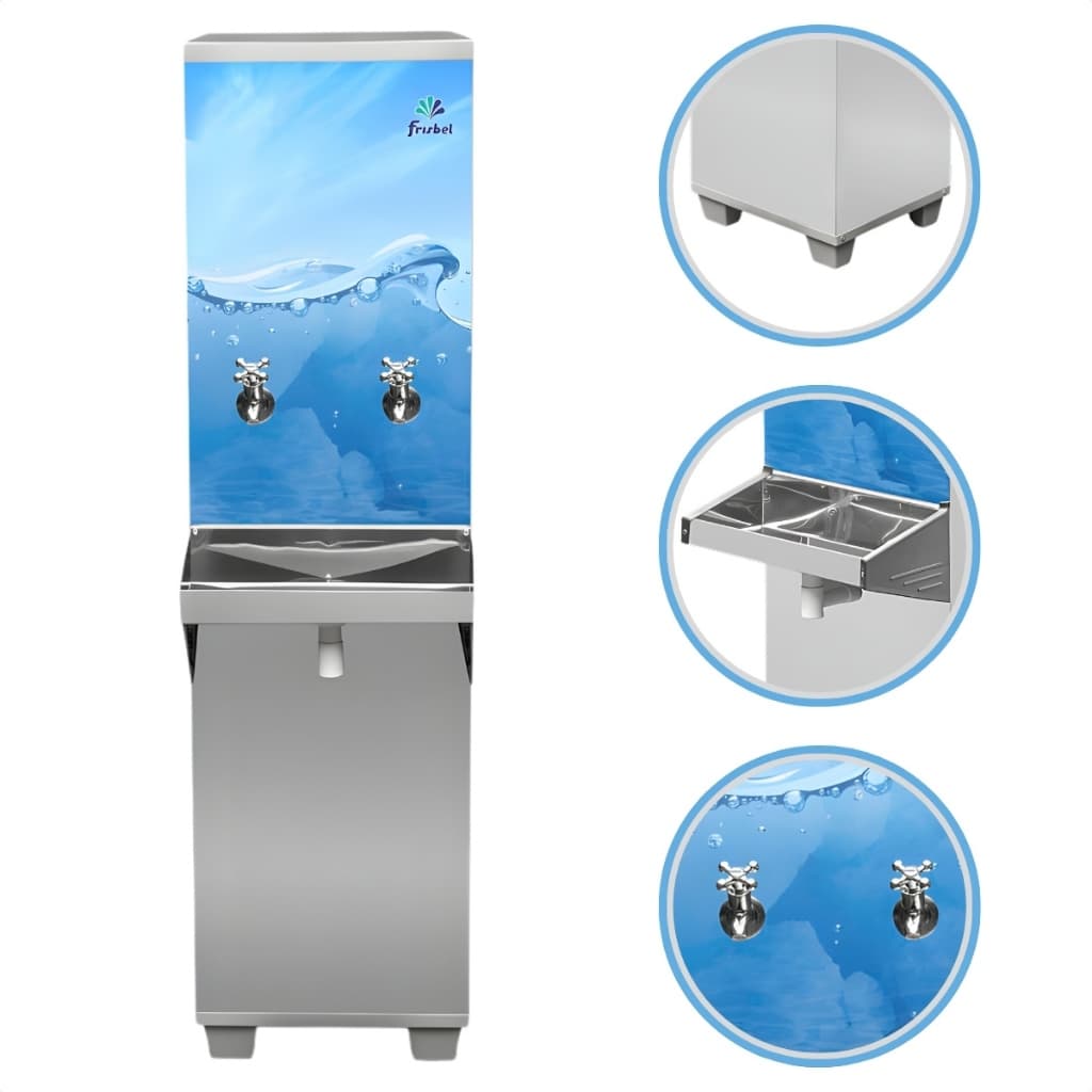 Bebedouro Água Industrial Refrigerado 25 Litros Frisbel 2 Torneiras Geladas Frias Inox 25 L Coluna